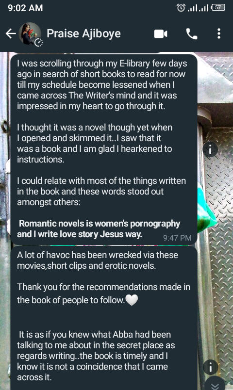 TESTIMONIAL OF 'THE WRITER'S MIND' BY PRAISE AJIBOYE