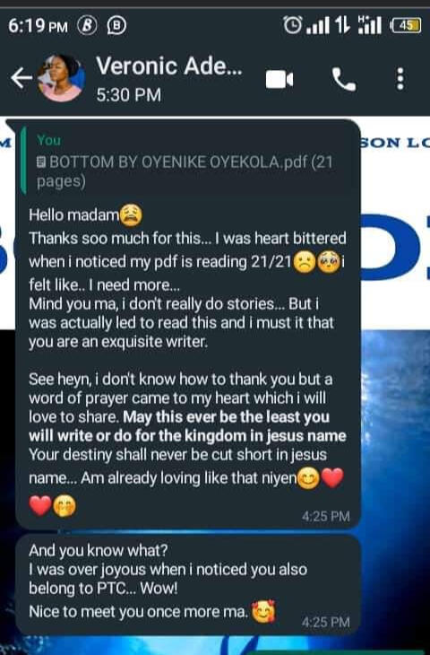 Testimonial Of 'Bottom' By Veronic Adeola Owolabi